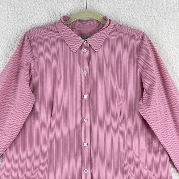 J. Jill Pink Striped Button-Up Shirt‎ Womens Long Sleeve Stretch Size Large - Picture 2 of 16